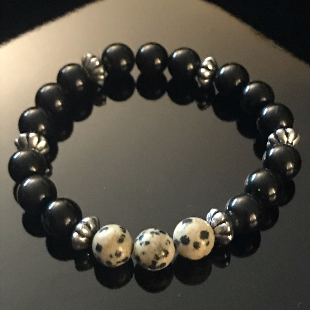 Dalmatian Jasper & Obsidian Bracelet